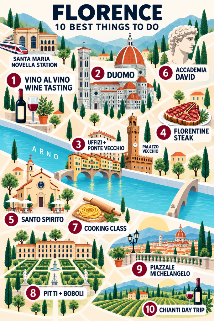 10 things to do in florence map illustration